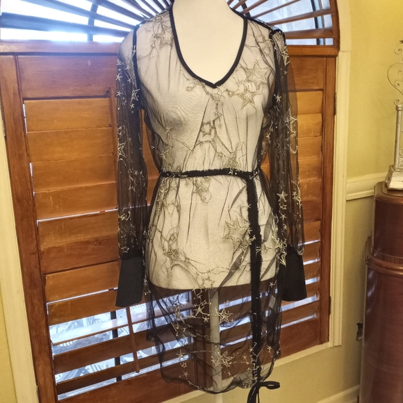 SHEIN Mesh Sheer Embellished Star Black Swim Cover-up Women Size Medium - Picture 8 of 12